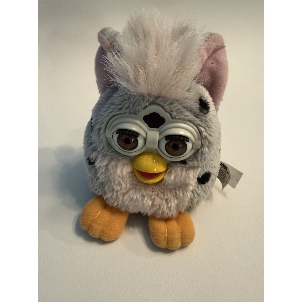FURBY VINTAGE 1999 BUDDIES BEANBAG "Sleep More" Gray Black Polka Dots Brown Eyes